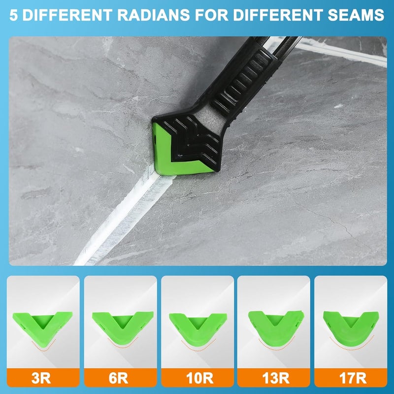 Ailewei Silicone Caulking Tool,5 in1 caulk remover tool with Grout Scraper,caulking tool kit，Adhesive Residue Scraper Seam Repair Tool Kit for Kitchen Bathroom - Image 2
